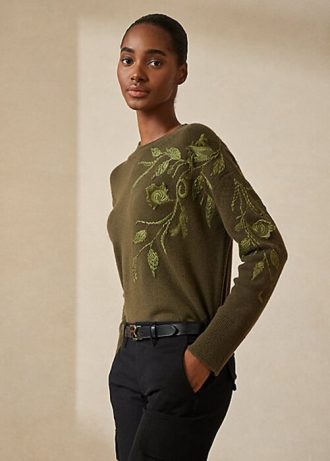Suéteres de gola redonda de cashmere Ralph Lauren femininos Olive