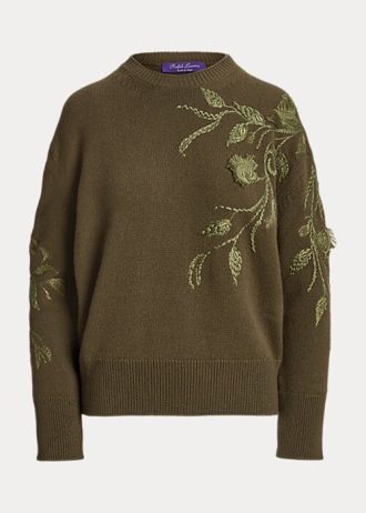 Suéteres de gola redonda de cashmere Ralph Lauren femininos Olive