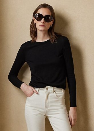 Suéteres de gola redonda de cashmere Ralph Lauren femininos pretos