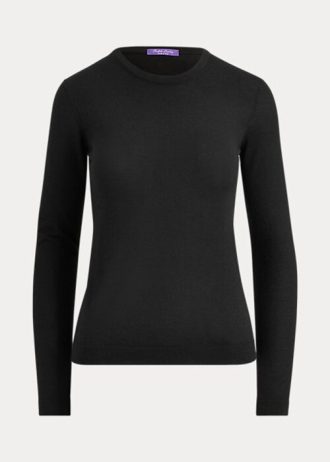 Suéteres de gola redonda de cashmere Ralph Lauren femininos pretos