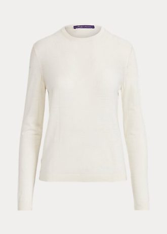 Suéteres de gola redonda de lã merino Ralph Lauren femininos creme
