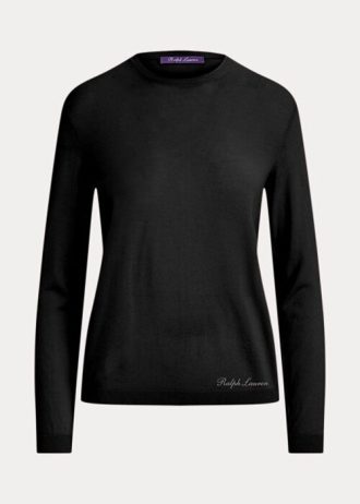 Suéteres de gola redonda de lã merino Ralph Lauren femininos pretos