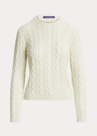 Suéteres de gola redonda de seda com tricô a cabo Ralph Lauren femininos