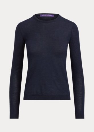 Suéteres de gola redonda Ralph Lauren Cashmere femininos azul-marinho