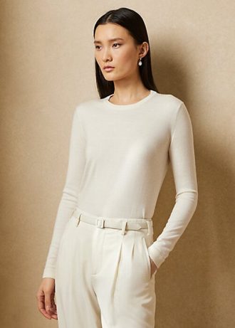 Suéteres de gola redonda Ralph Lauren Cashmere femininos creme