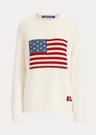 Suéteres de gola redonda Ralph Lauren Flag Cashmere femininos creme