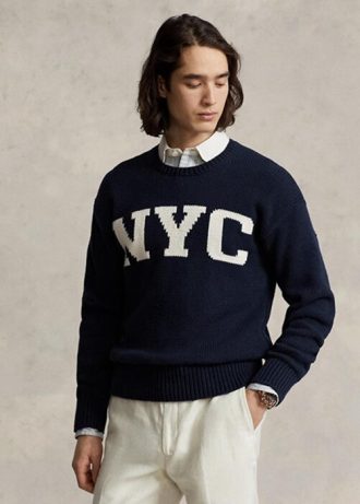 Suéteres de gola redonda Ralph Lauren NYC masculino azul marinho