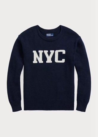 Suéteres de gola redonda Ralph Lauren NYC masculino azul marinho