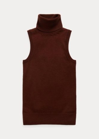 Suéteres de lã Ralph Lauren sem mangas e gola alta para mulheres