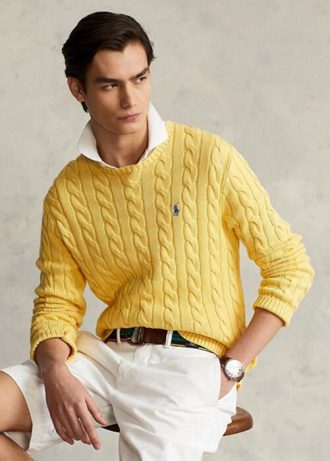 Suéteres de malha de algodão Ralph Lauren masculinos amarelos