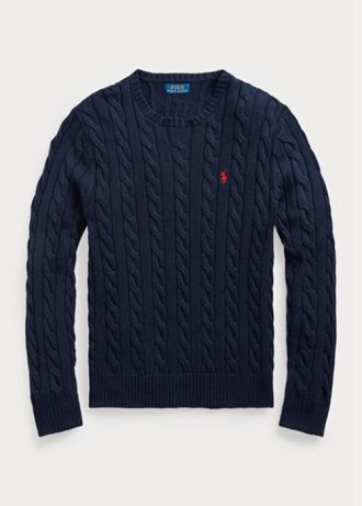 Suéteres de malha de algodão Ralph Lauren masculinos azul marinho