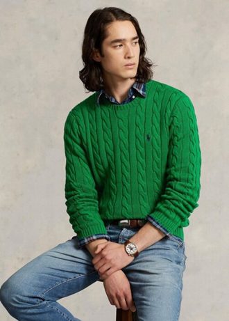 Suéteres de malha de algodão Ralph Lauren masculinos verdes