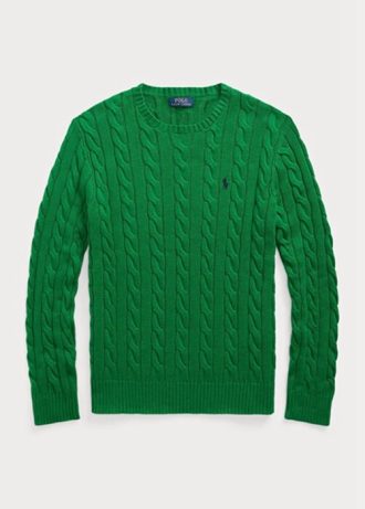 Suéteres de malha de algodão Ralph Lauren masculinos verdes