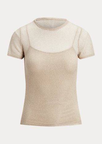 Suéteres de malha Ralph Lauren femininos bege de manga curta