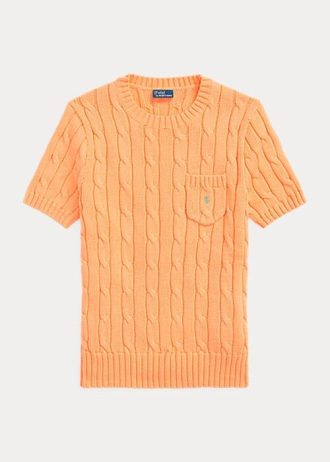Suéteres de manga curta de algodão tricotado Ralph Lauren feminino laranja