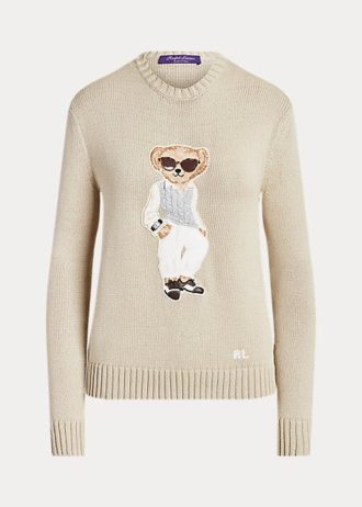 Suéteres de seda Ralph Lauren Cable Bear femininos bege