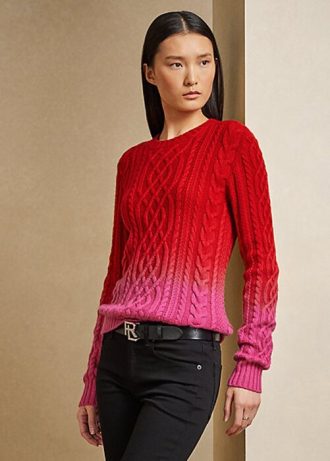 Suéteres de tricô trançado Ralph Lauren Lunar New Year femininos vermelhos