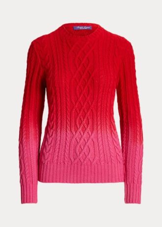 Suéteres de tricô trançado Ralph Lauren Lunar New Year femininos vermelhos