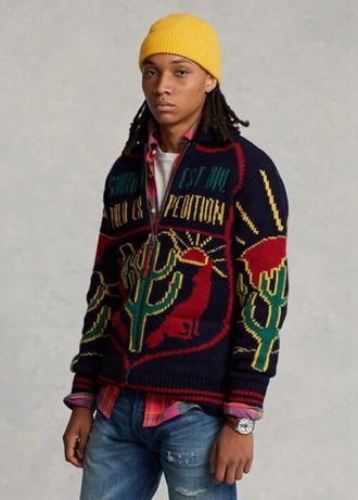 Suéteres masculinos multicoloridos de lã Ralph Lauren com estampa gráfica e zíper completo