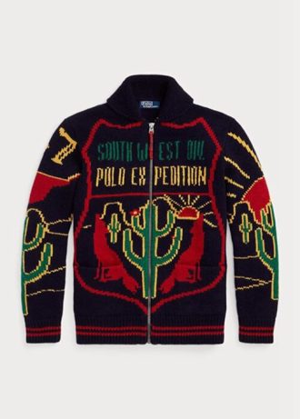 Suéteres masculinos multicoloridos de lã Ralph Lauren com estampa gráfica e zíper completo