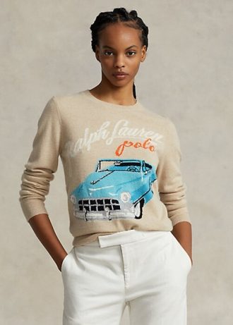 Suéteres Ralph Lauren ar-Motif de mistura de cashmere bege femininos