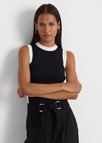 Suéteres Ralph Lauren bicolor sem mangas femininos pretos e brancos