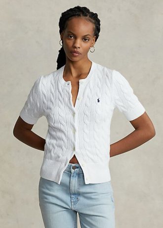Suéteres Ralph Lauren de malha trançada de manga curta para mulheres