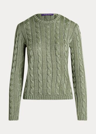 Suéteres Ralph Lauren de malha trançada de seda com gola redonda para mulheres verdes