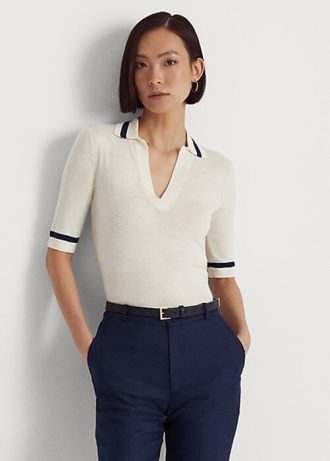 Suéteres Ralph Lauren de manga curta em mistura de seda para mulheres