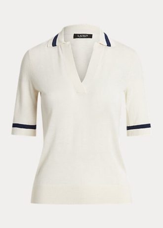 Suéteres Ralph Lauren de manga curta em mistura de seda para mulheres