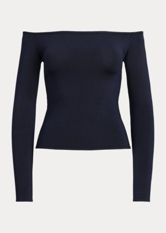 Suéteres Ralph Lauren Mulberry Silk Off-the-ombro Feminino Azul Marinho