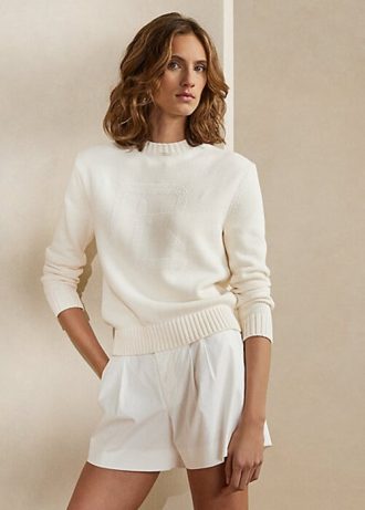 Suéteres Ralph Lauren RL de mistura de algodão branco feminino