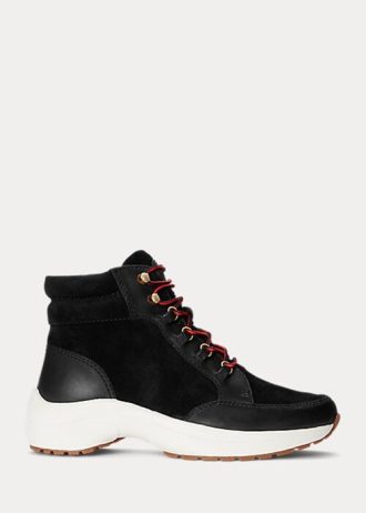 Tênis cano alto Ralph Lauren Rylee de camurça e couro preto feminino