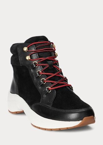 Tênis cano alto Ralph Lauren Rylee de camurça e couro preto feminino