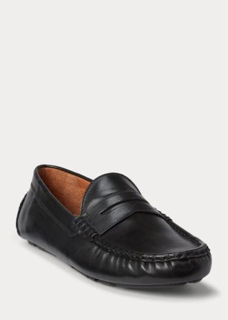 Tênis casual masculino Ralph Lauren Anders Leather Driver preto