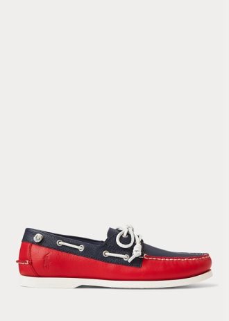 Tênis casual masculino Ralph Lauren Merton bicolor de couro azul marinho/vermelho