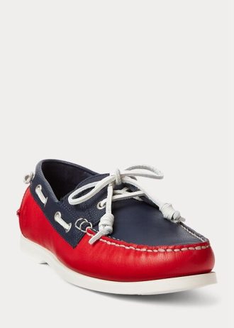 Tênis casual masculino Ralph Lauren Merton bicolor de couro azul marinho/vermelho