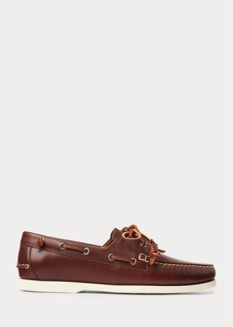 Tênis casual masculino Ralph Lauren Merton de couro marrom escuro