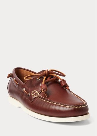 Tênis casual masculino Ralph Lauren Merton de couro marrom escuro