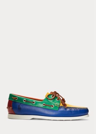 Tênis casual masculino Ralph Lauren Merton em couro com blocos de cores multicoloridos