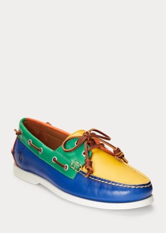 Tênis casual masculino Ralph Lauren Merton em couro com blocos de cores multicoloridos