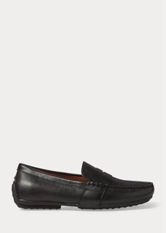 Tênis casual masculino Ralph Lauren Reynold Full-Grain Driver preto