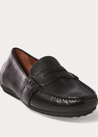 Tênis casual masculino Ralph Lauren Reynold Full-Grain Driver preto