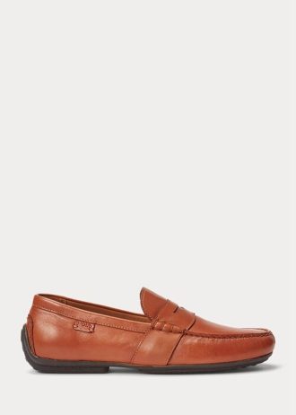 Tênis casual masculino Ralph Lauren Reynold Leather Driver marrom