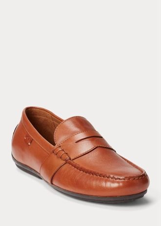 Tênis casual masculino Ralph Lauren Reynold Leather Driver marrom