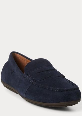 Tênis casual masculino Ralph Lauren Reynold Suede Driver azul marinho