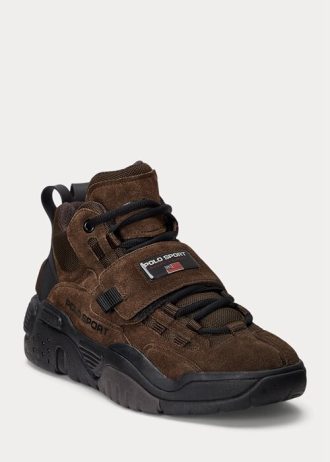 Tênis de camurça cano alto Ralph Lauren PS100 Chocolate Masculino