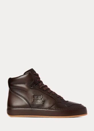 Tênis de cano alto de couro de bezerro Ralph Lauren Jaemyn Chocolate feminino