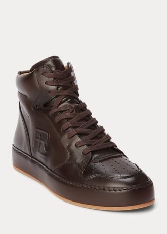 Tênis de cano alto de couro de bezerro Ralph Lauren Jaemyn Chocolate feminino